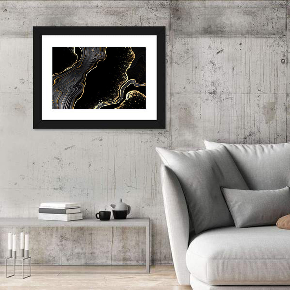 Black Marble with Gold Veins Wall Art in a room, landscape