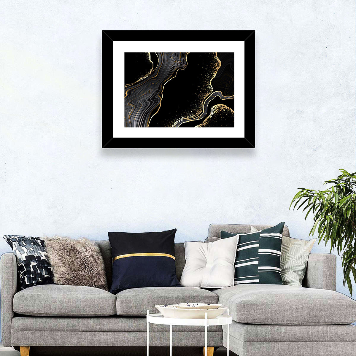 Black Marble with Gold Veins Wall Art in a room, landscape