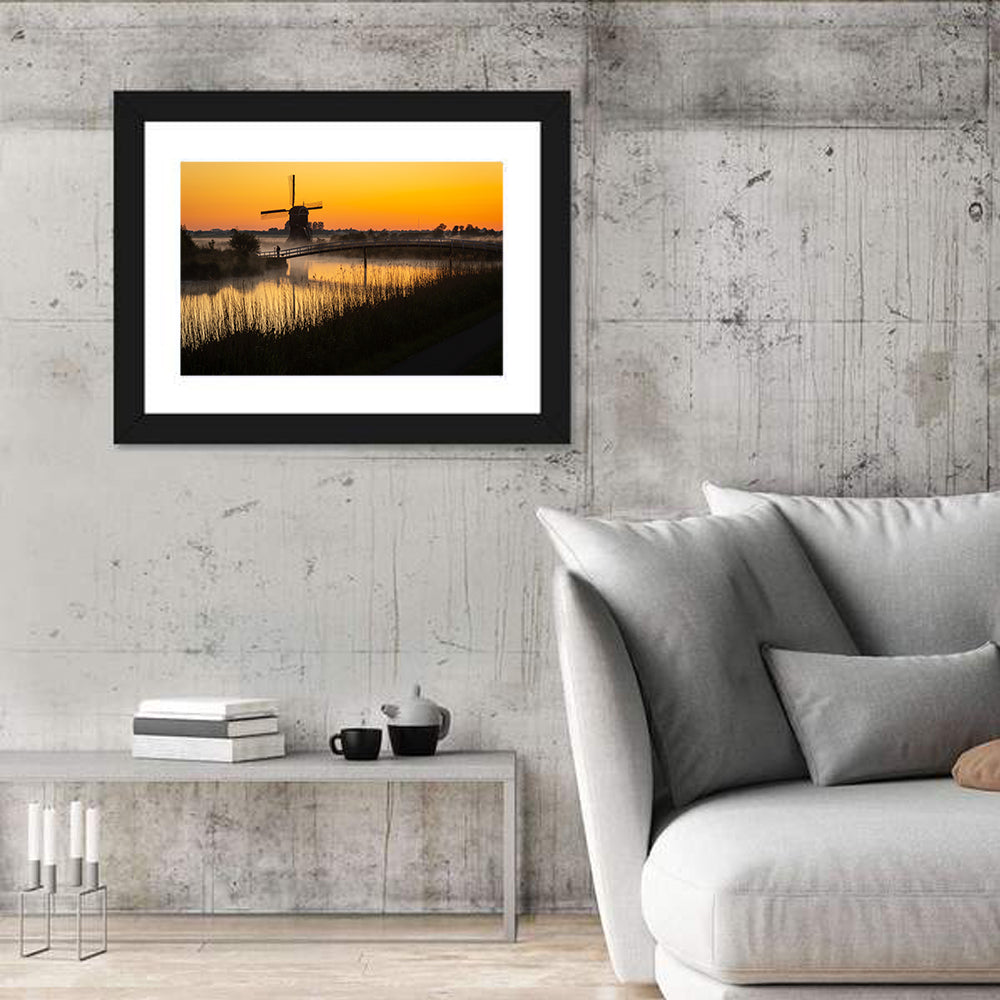 Misty Sunrise Windmill Wall Art