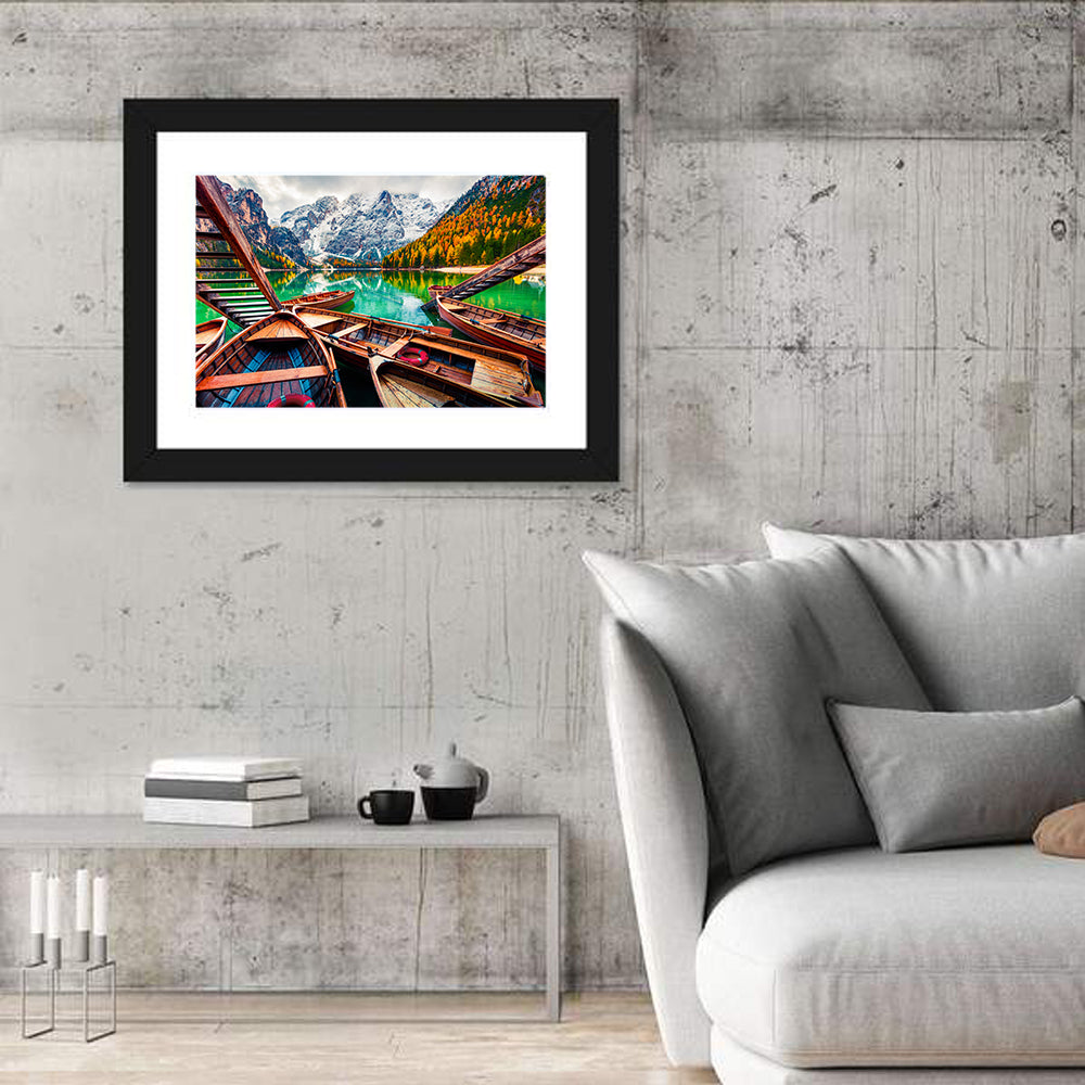 Braies Lake Wooden Stairs and Seekofel Mount Wall Art
