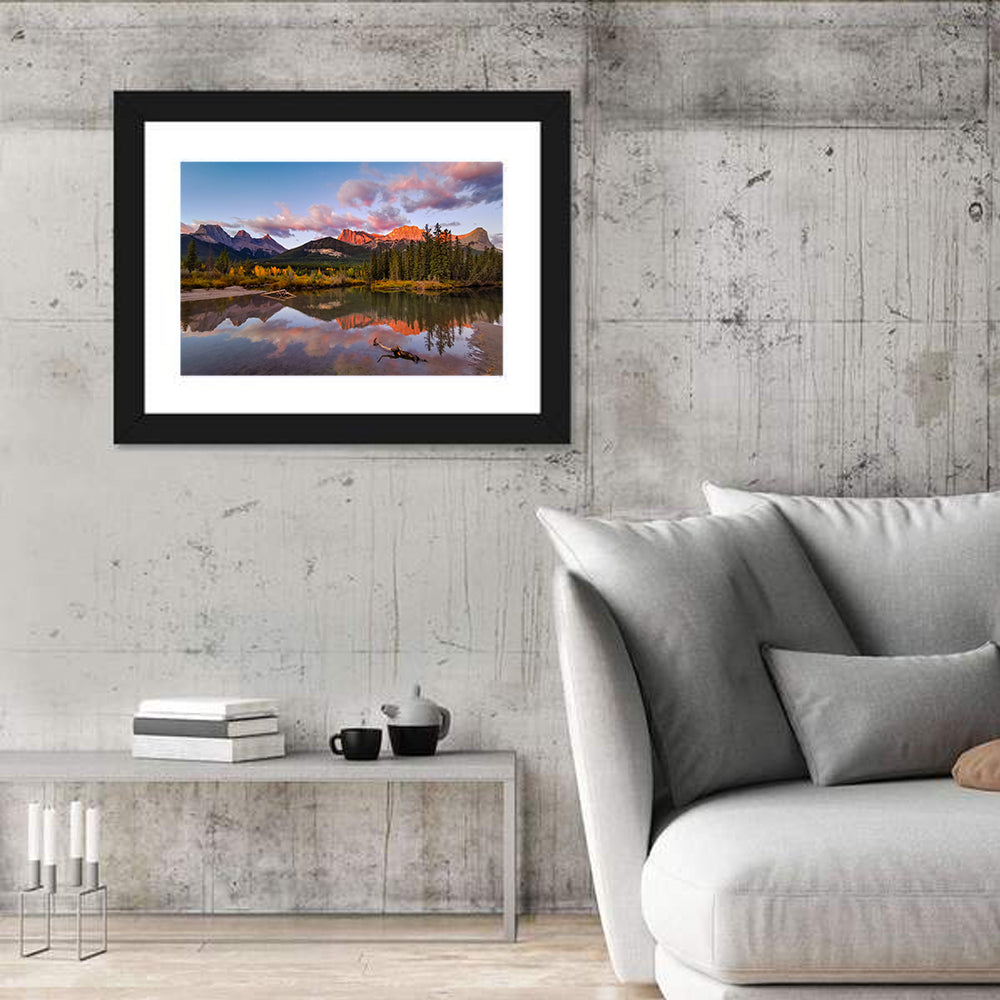 Three Sisters Mountains Wall Art in a room, landscape