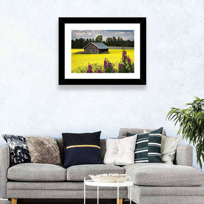 Finnish Barn in Yellow Field Wall Art
