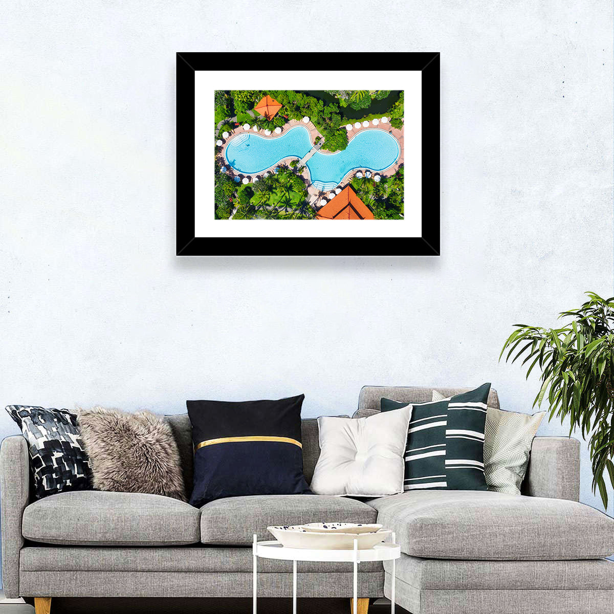 Aerial Figure Eight Resort Pool Wall Art in a room, landscape