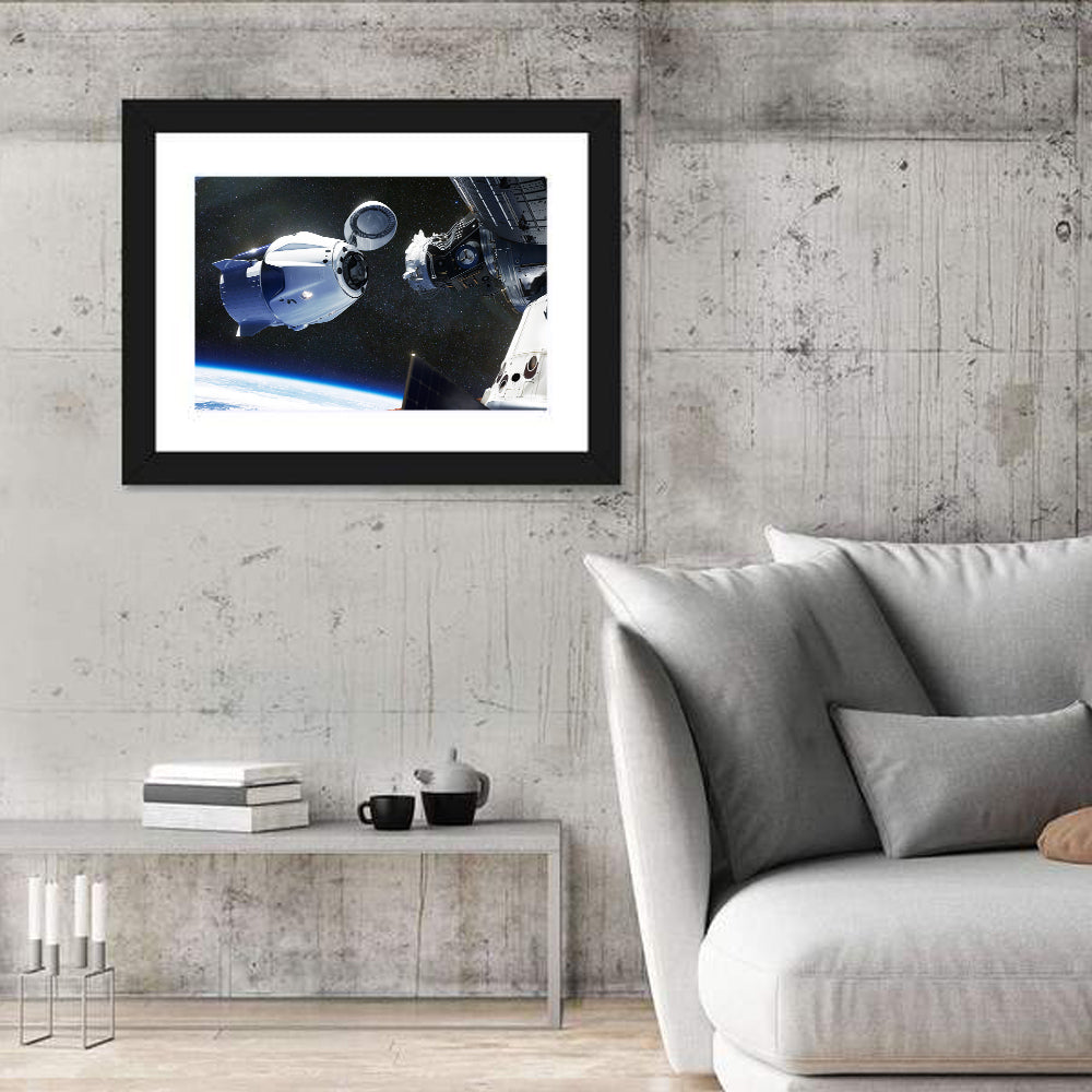 Crew Dragon Docking with Iss Wall Art in a room, landscape