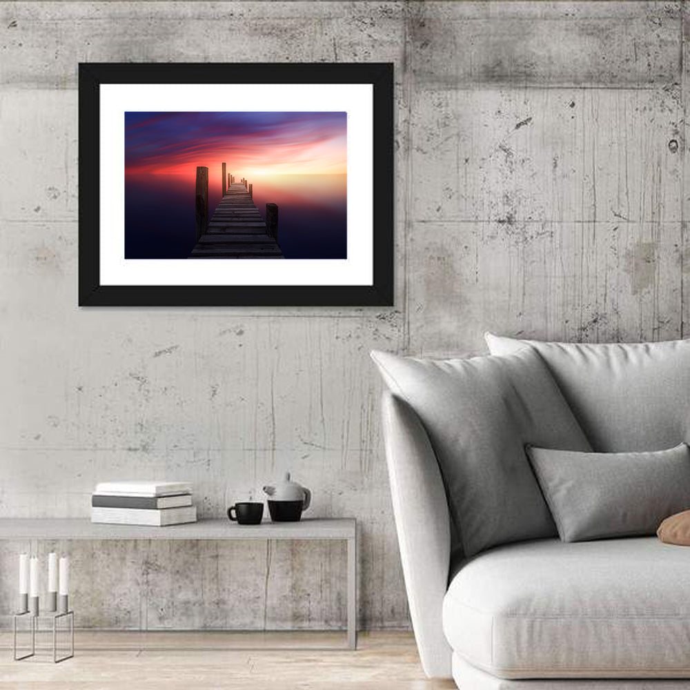 Wooden Pier at Sunset Wall Art in a room, landscape