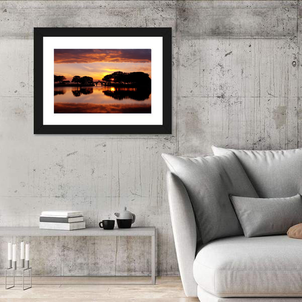 Tranquility Bridge at Sunset Wall Art