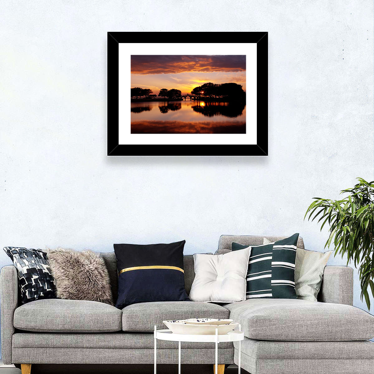 Tranquility Bridge at Sunset Wall Art