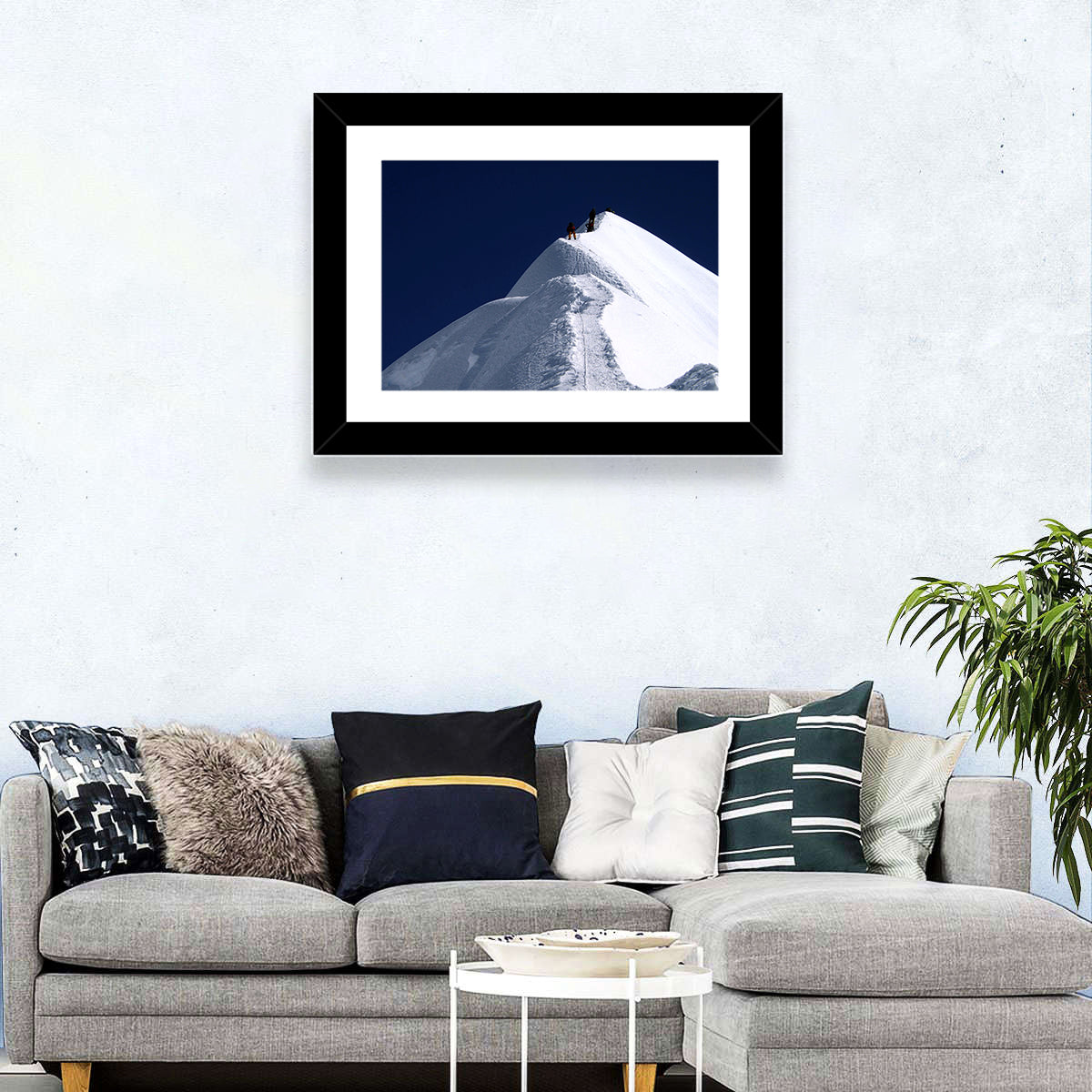 Climbers on a Snowy Himalayan Peak Wall Art in a room, landscape
