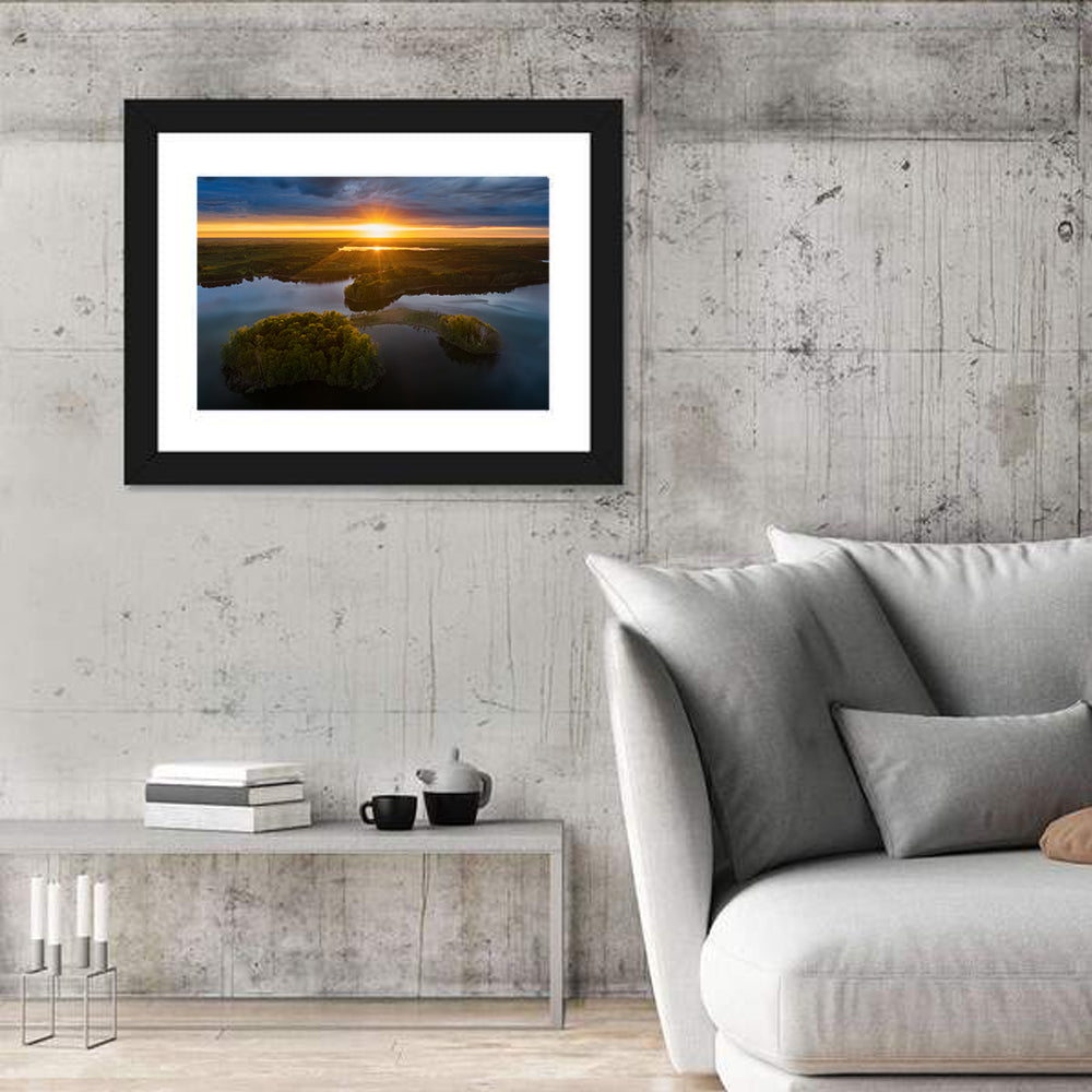 Sunset Over Gromskie Lake Wall Art in a room, landscape