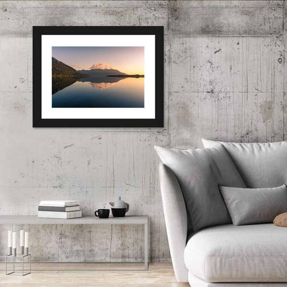 Lake Brunner Sunset Wall Art in a room, landscape