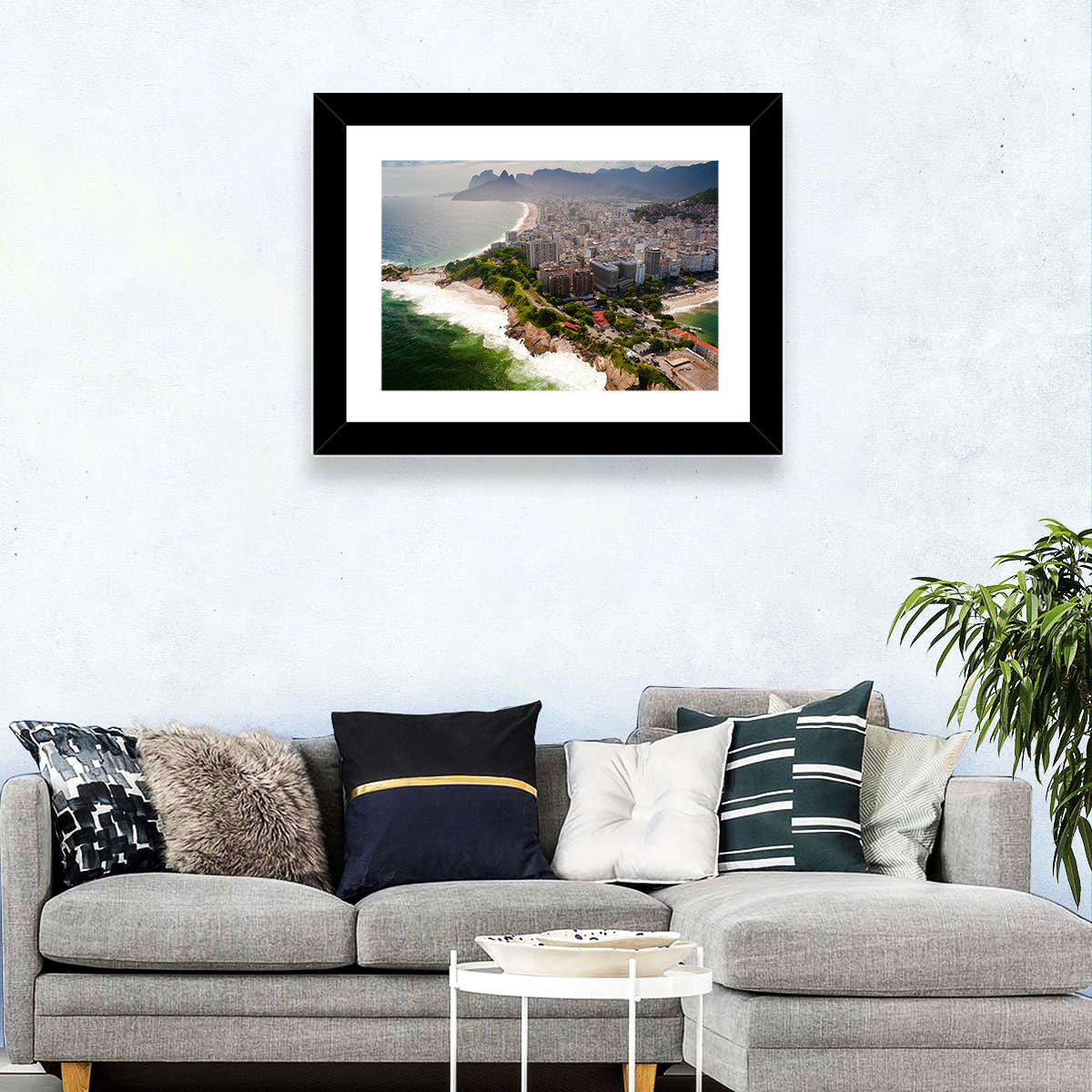 Ipanema Coast Aerial View Wall Art in a room, landscape