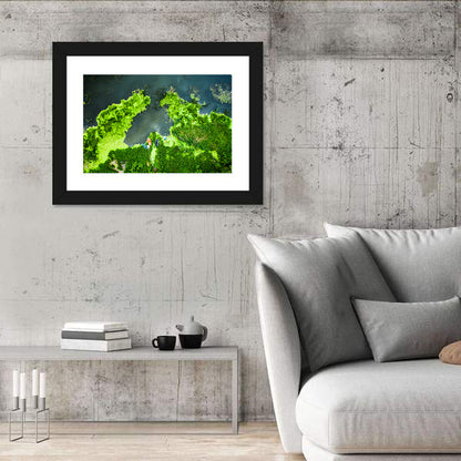 Green Algae Lake with Boats Wall Art