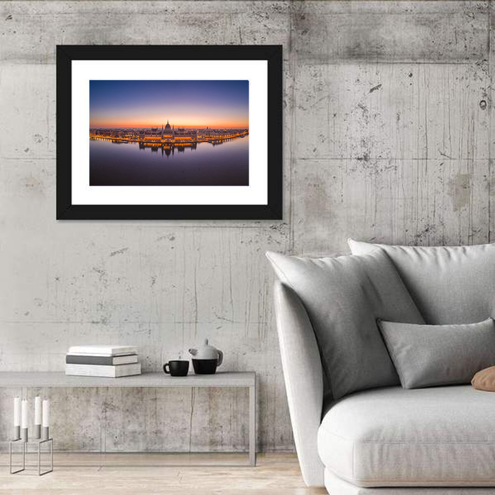 Hungarian Parliament at Dusk Wall Art in a room, landscape