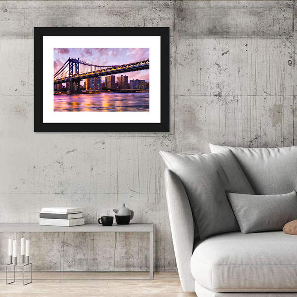 Manhattan Bridge at Dusk Wall Art in a room, landscape