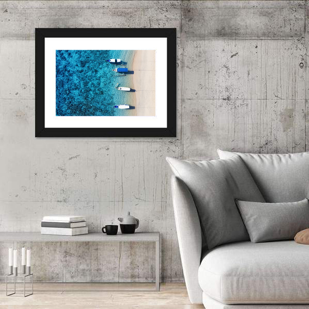 Gili Meno Aerial Seascape Wall Art in a room, landscape
