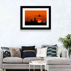 Approaching Jet Over Sunset Skyline Wall Art