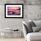 Pink Sunset Over Rock and Pier Wall Art