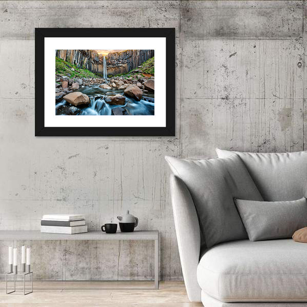 Svartifoss Basalt Waterfall Wall Art in a room, landscape