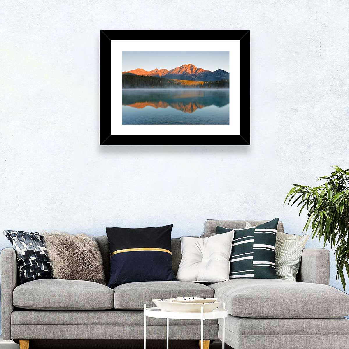 Patricia Lake and Mount Pyramid at Golden Hour Wall Art