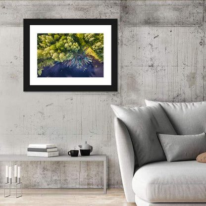 Cluster of Boats Along Forest Shore Wall Art