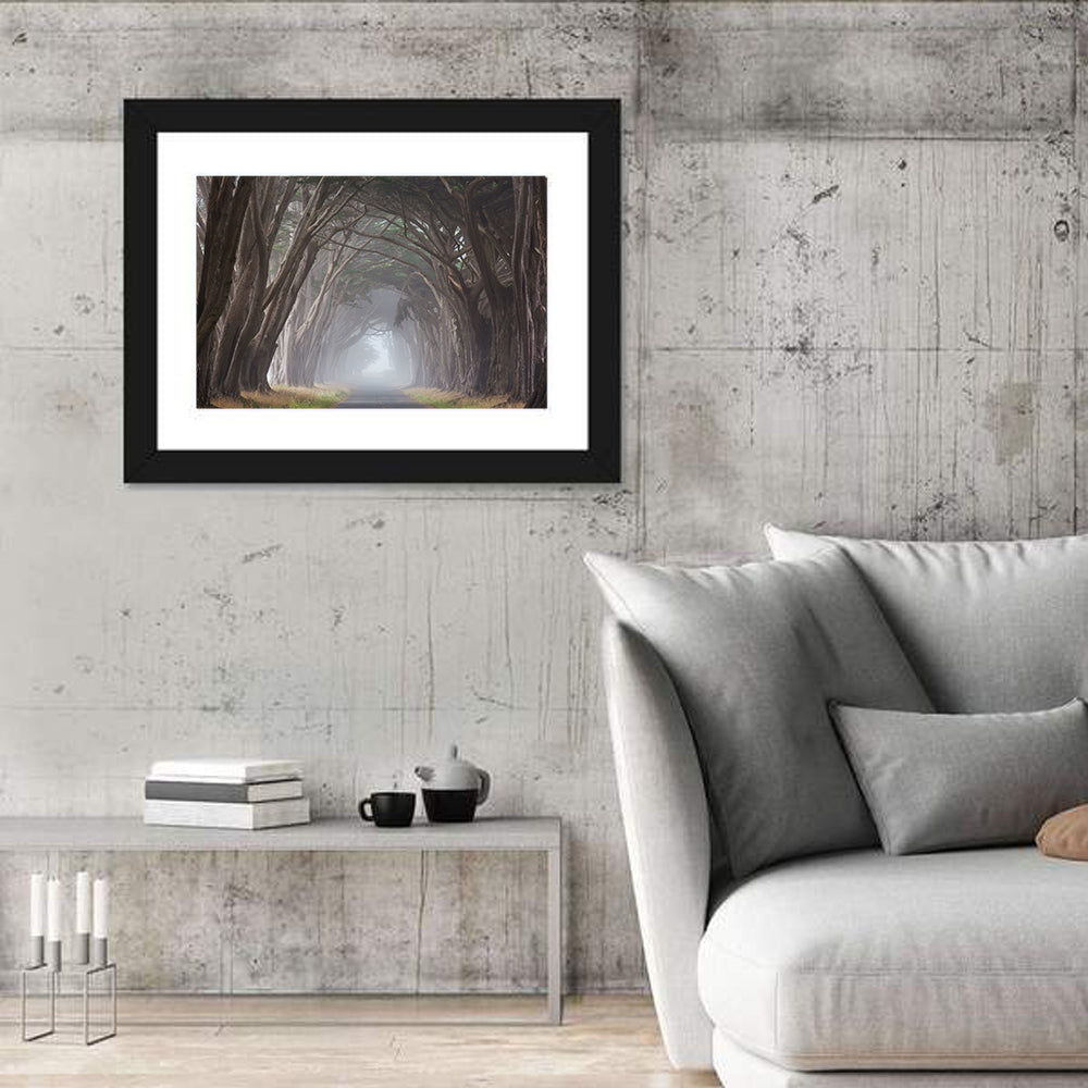 Cypress Tree Tunnel in Fog Wall Art