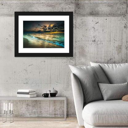 Shoreline Sunset with Boat Silhouette Wall Art
