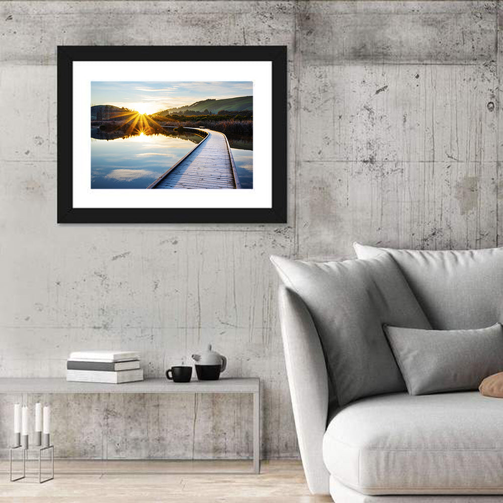 Hawkes Bay Frosted Boardwalk Sunrise Wall Art in a room, landscape