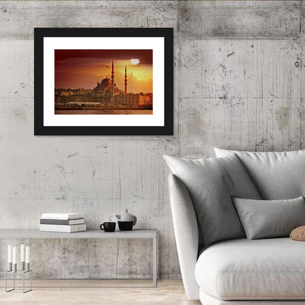 Yeni Cami Golden Hour Wall Art in a room, landscape