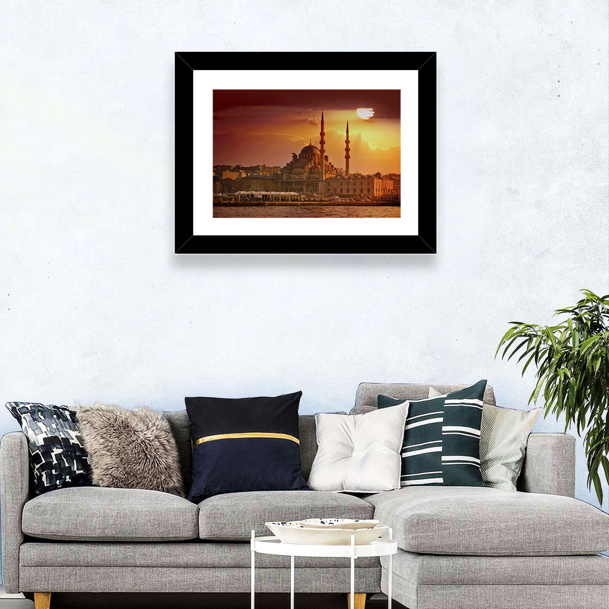 Yeni Cami Golden Hour Wall Art in a room, landscape