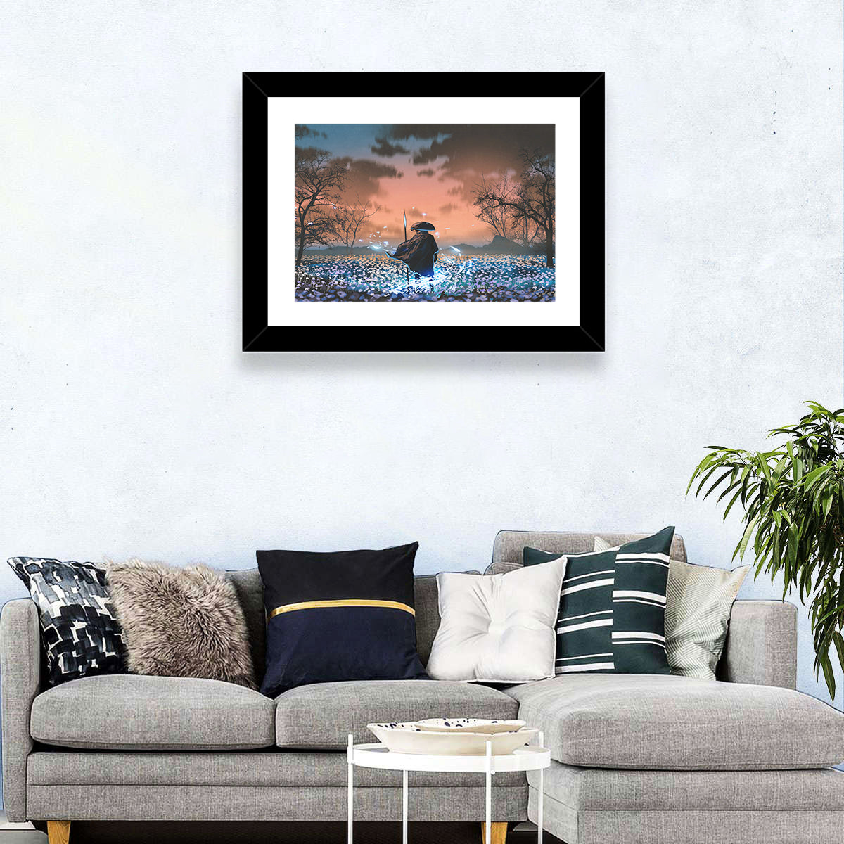 Straw Hat Samurai at Dusk Wall Art