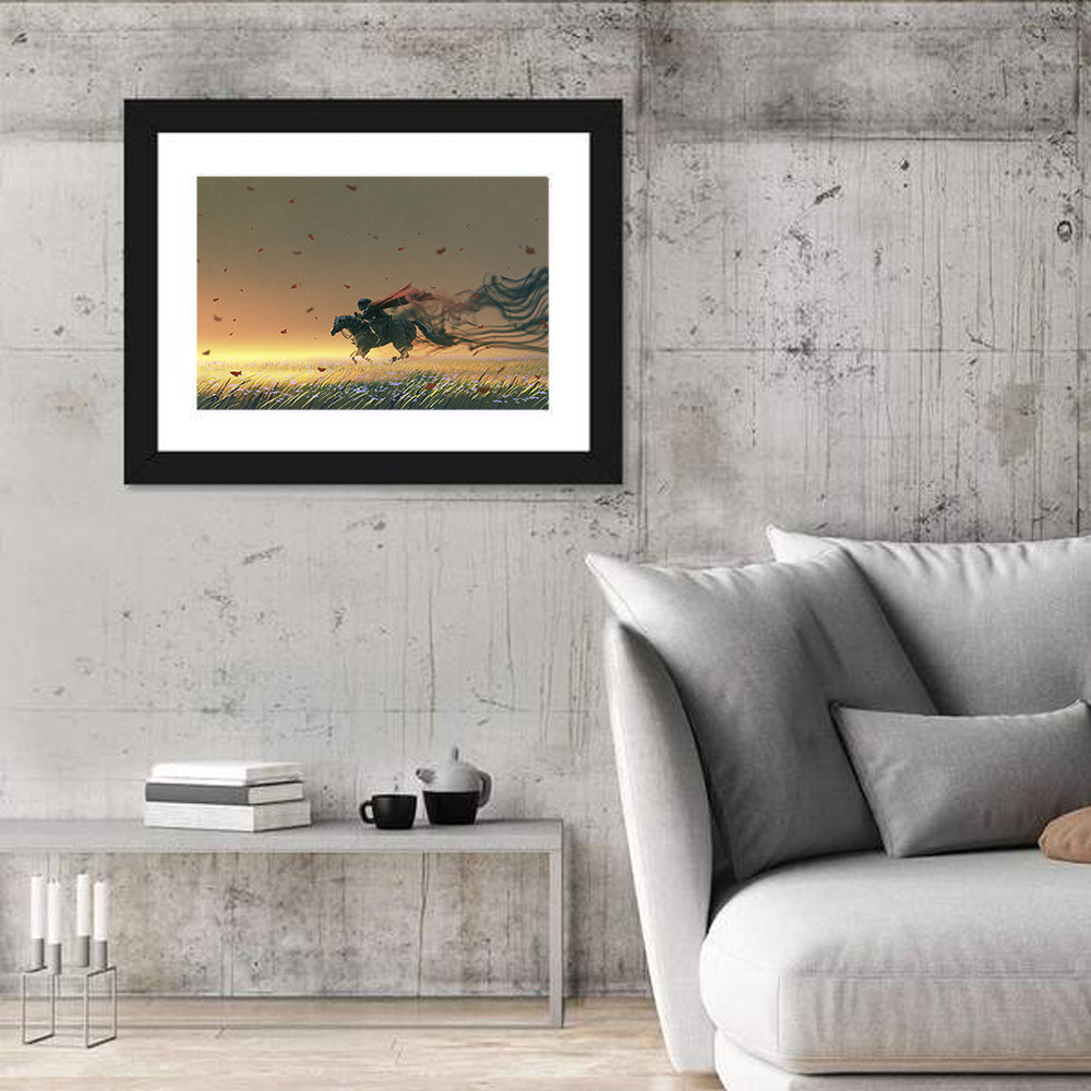 Unstoppable Knight with Red Cape Wall Art in a room, landscape