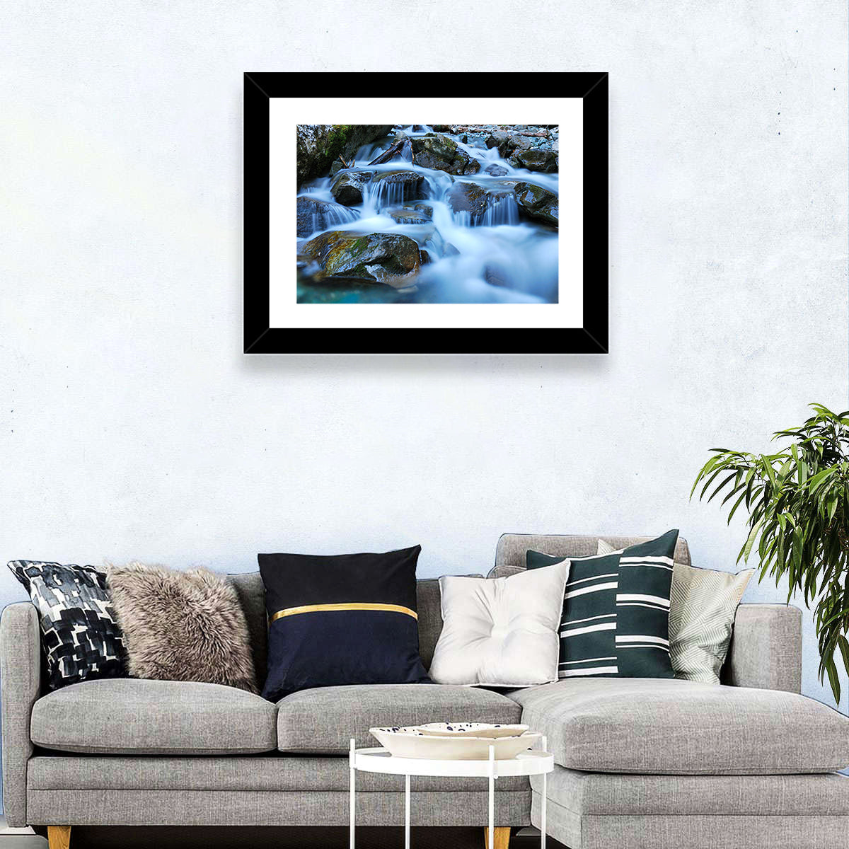 Mossy Rock Stream with Silky Waterfall Wall Art