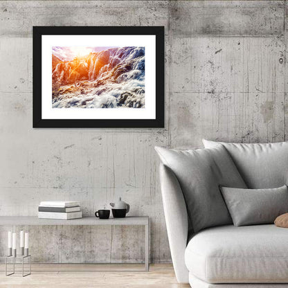 Sunlit Mountain Waterfall Closeup Wall Art