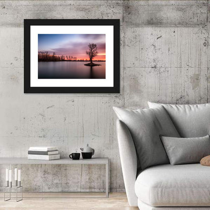 Solitary Island Tree at Sunset Wall Art