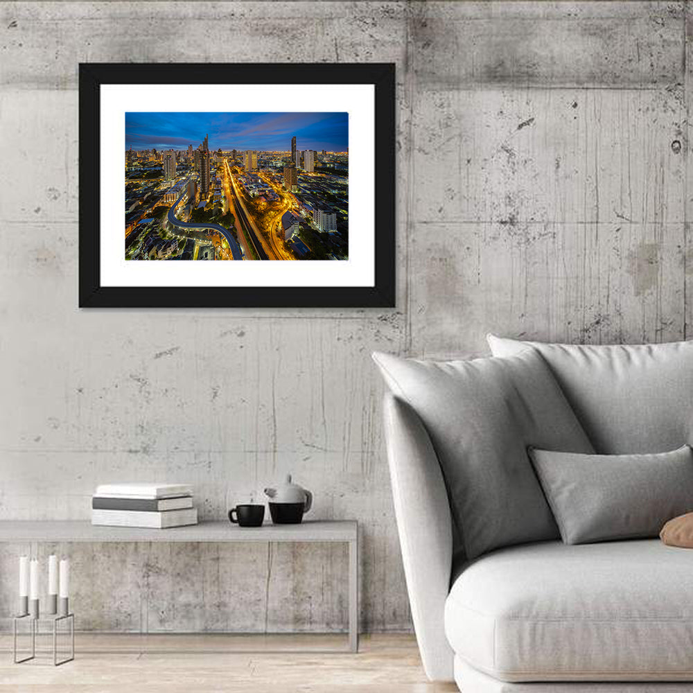 Bangkok Dusk Cityscape Wall Art in a room, landscape