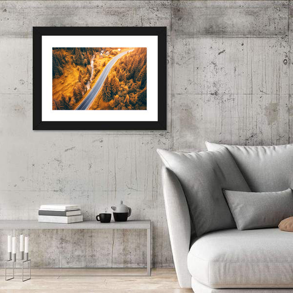 Carpathian Autumn Road Wall Art in a room, landscape