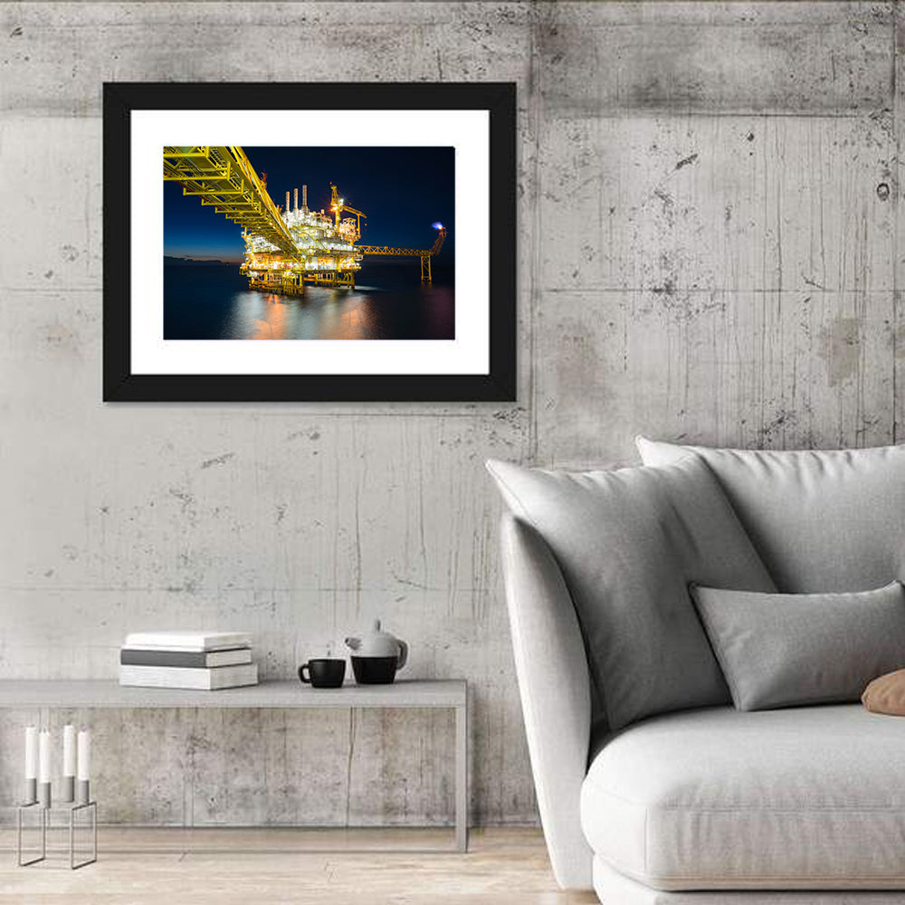 Glowing Offshore Oil Rig Wall Art