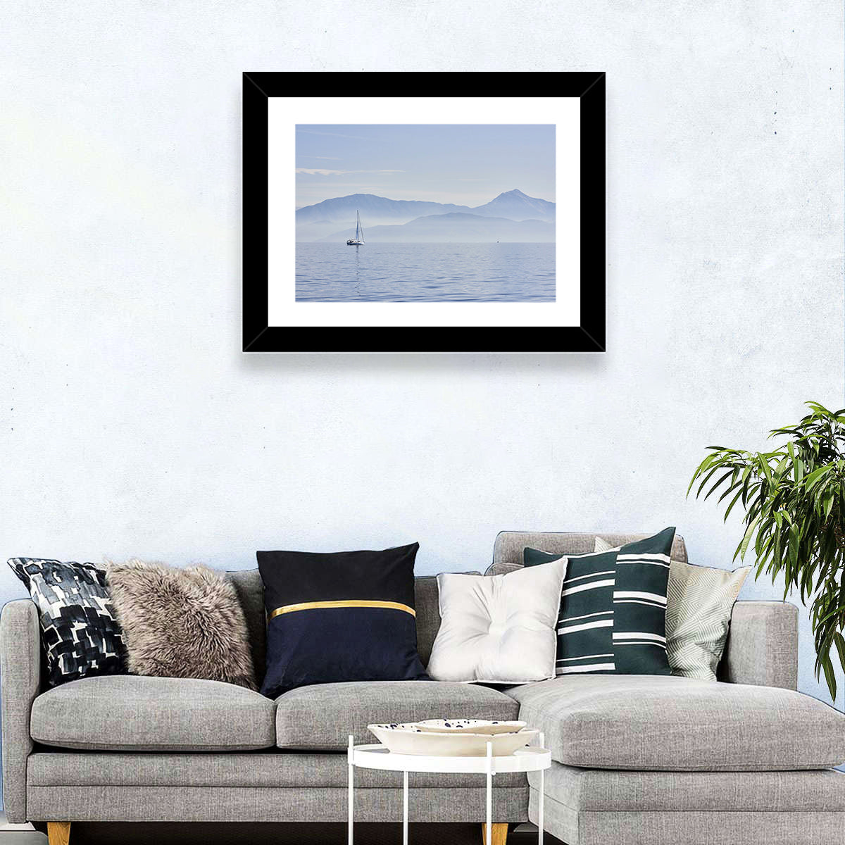Sailboat and Misty Mountains Wall Art