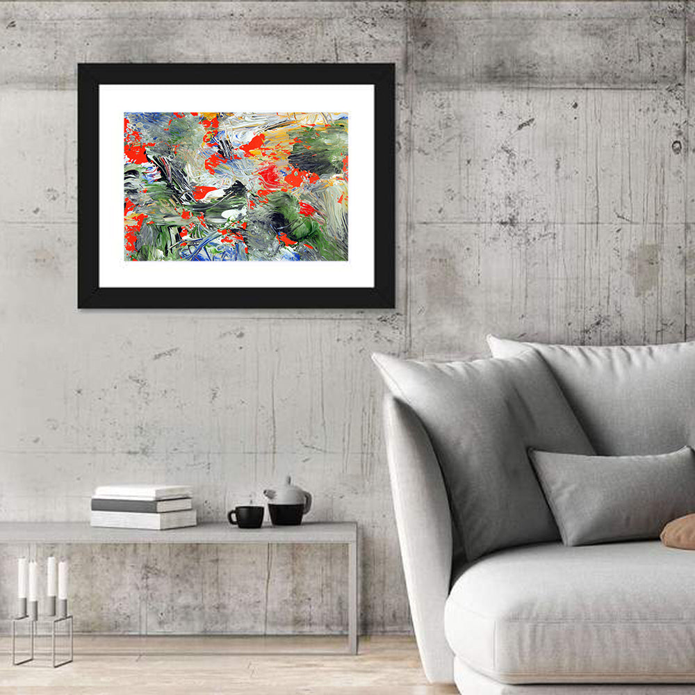 Melting Green Impasto Abstract Wall Art in a room, landscape