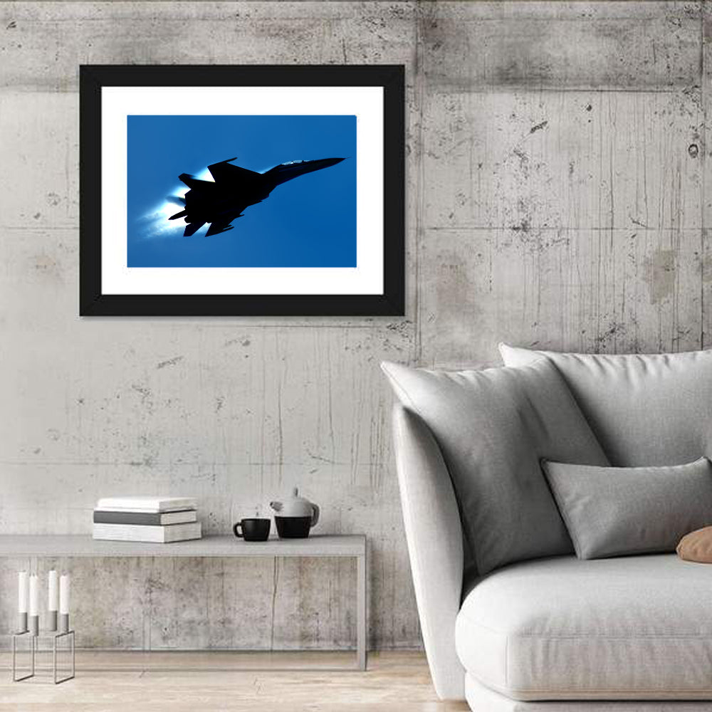Su-27 Silhouette Wall Art in a room, landscape