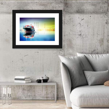 Harbor Cargo Ship with Reflection Wall Art