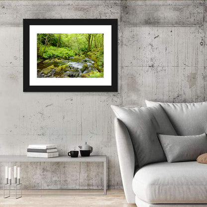 Mossy Stream Through Forest Wall Art