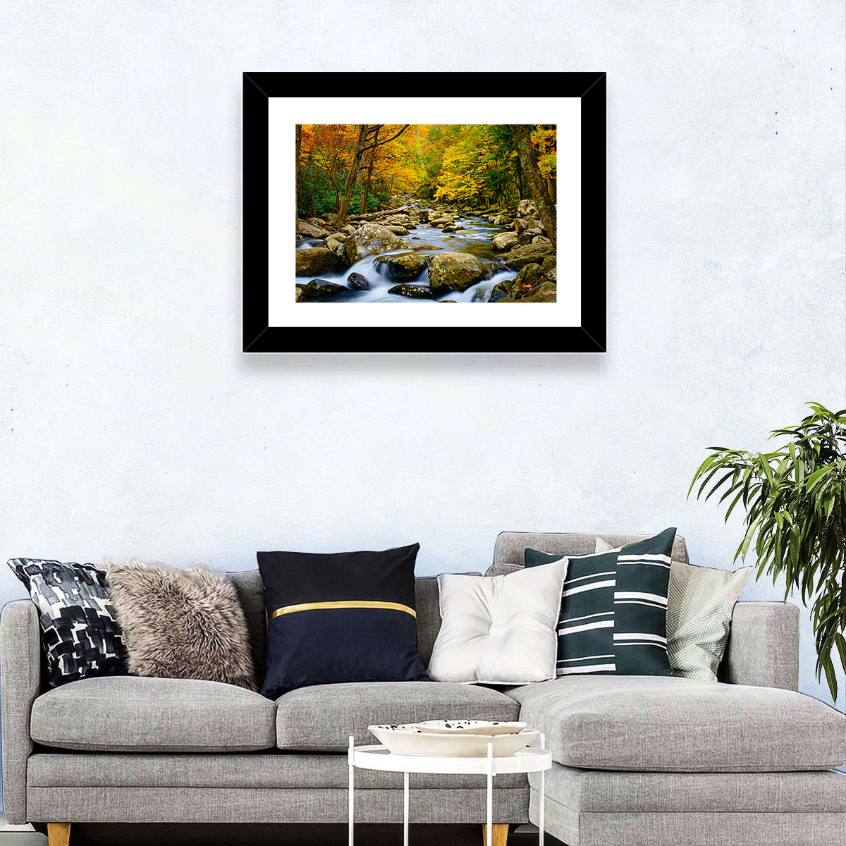 Autumn Stream Through Forest Wall Art