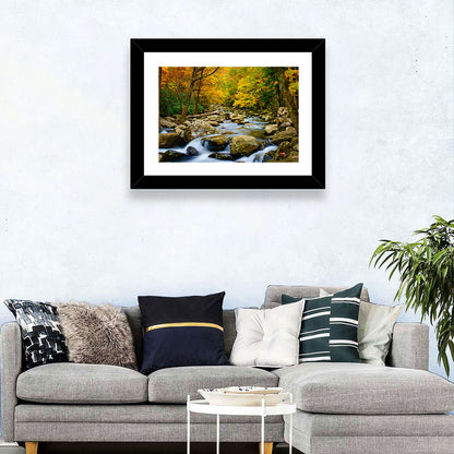 Autumn Stream Through Forest Wall Art