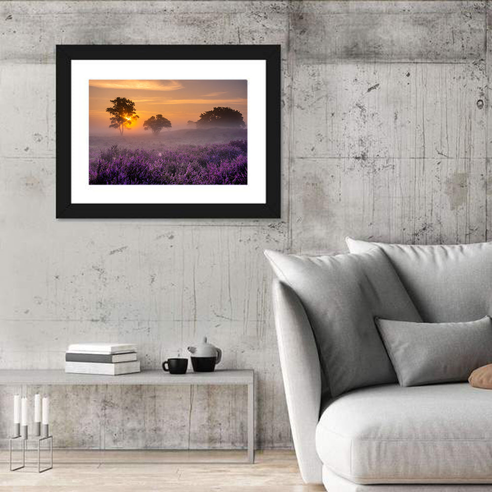 Misty Heather Field at Dawn Wall Art