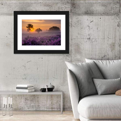 Misty Heather Field at Dawn Wall Art
