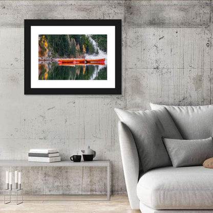 Autumn Rowboats on Mountain Lake Wall Art