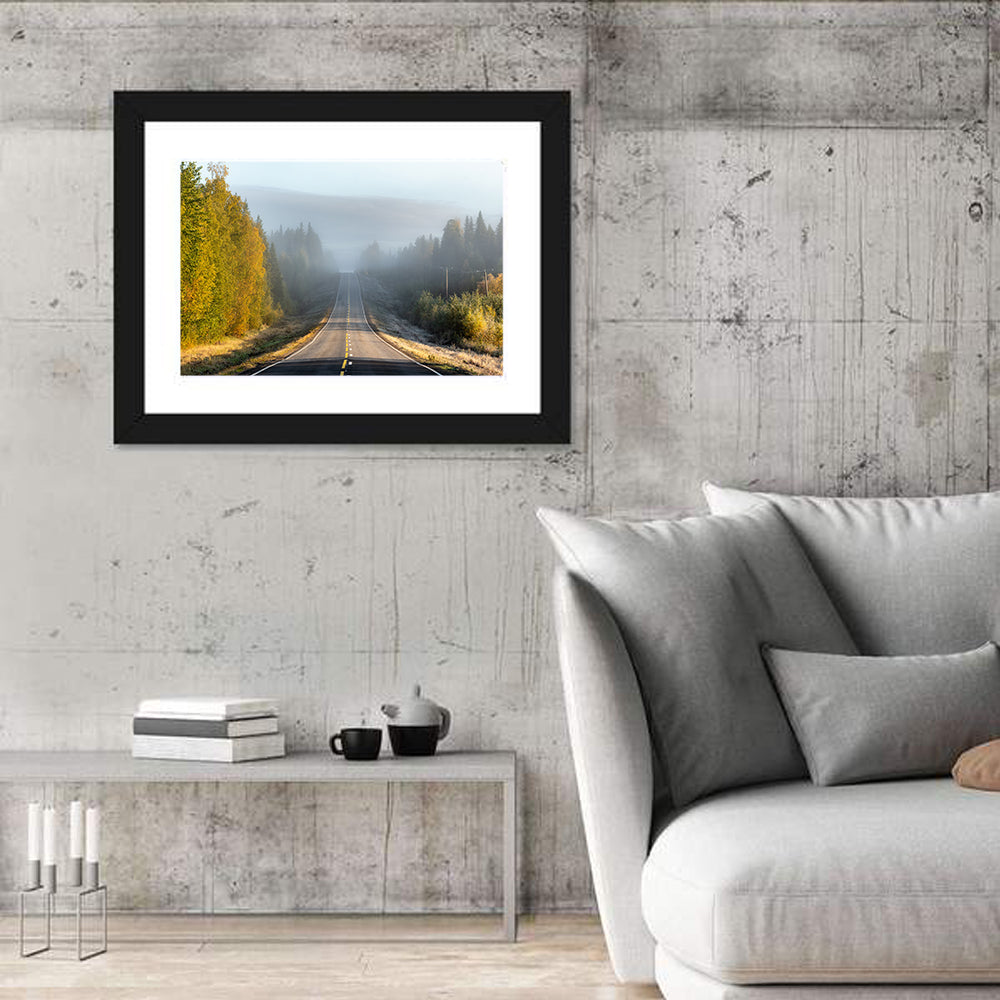 Misty Finnish Forest Highway Wall Art