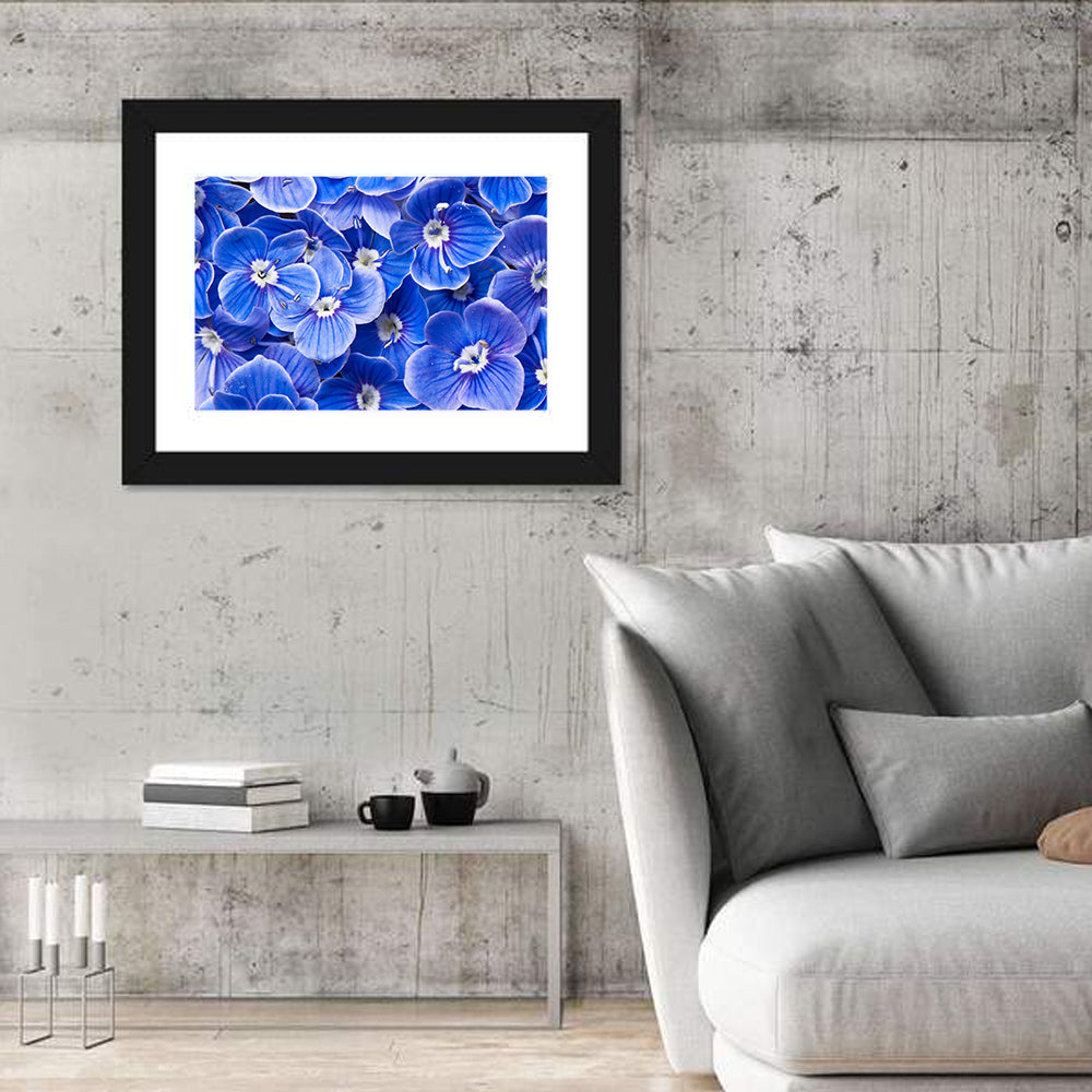 Blue Wildflower Close-up Wall Art in a room, landscape