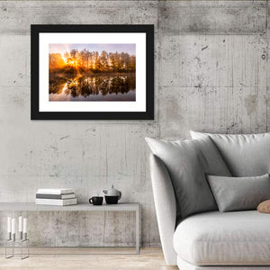 Misty Sunrise Over Pond Wall Art